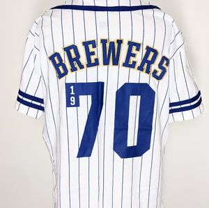 NWT Women's Victoria's Secret PINK Milwaukee Brewers Stripe Jersey Top SMALL